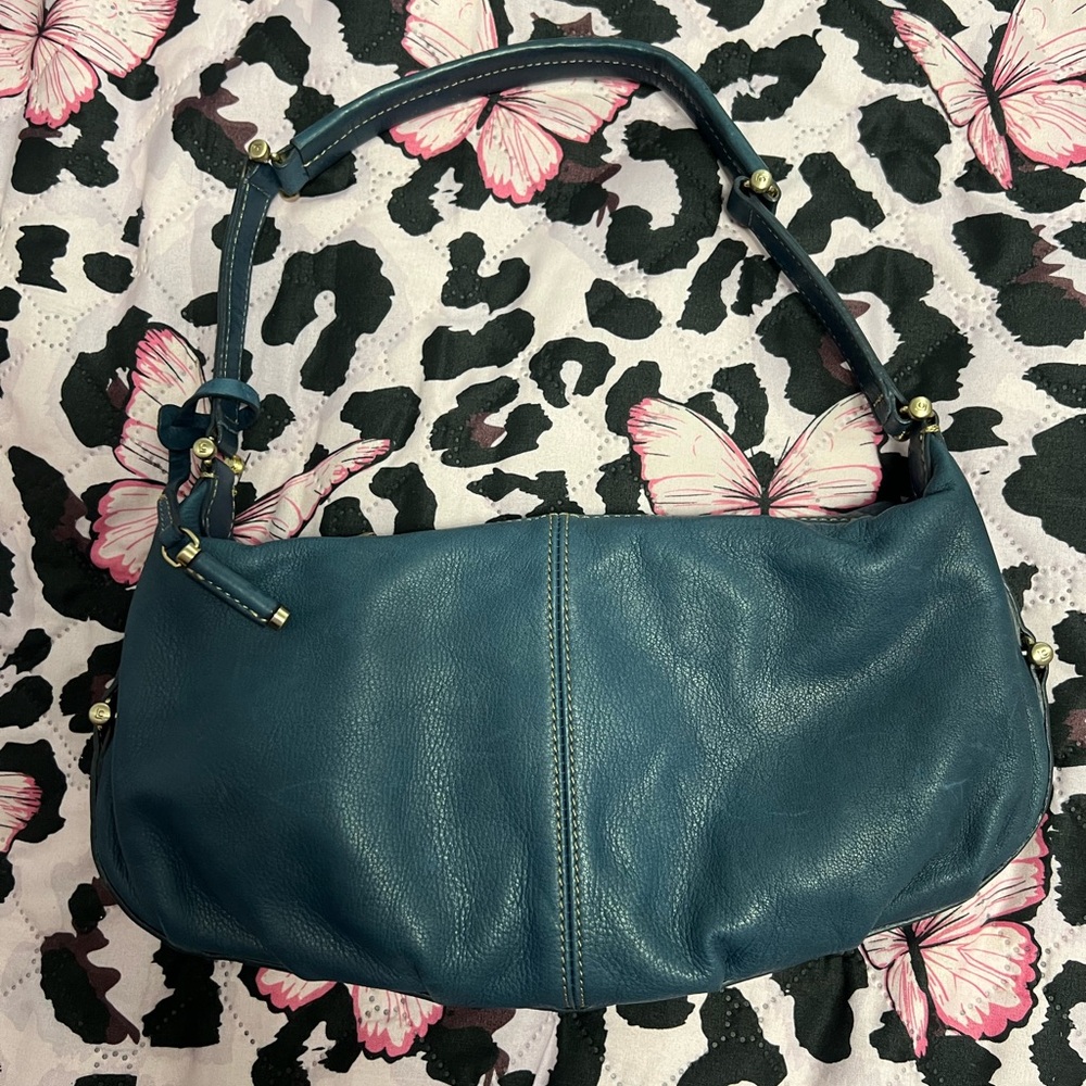 Liz Claiborne blue Soft Leather Hobo Shoulder Bag Purse Unique